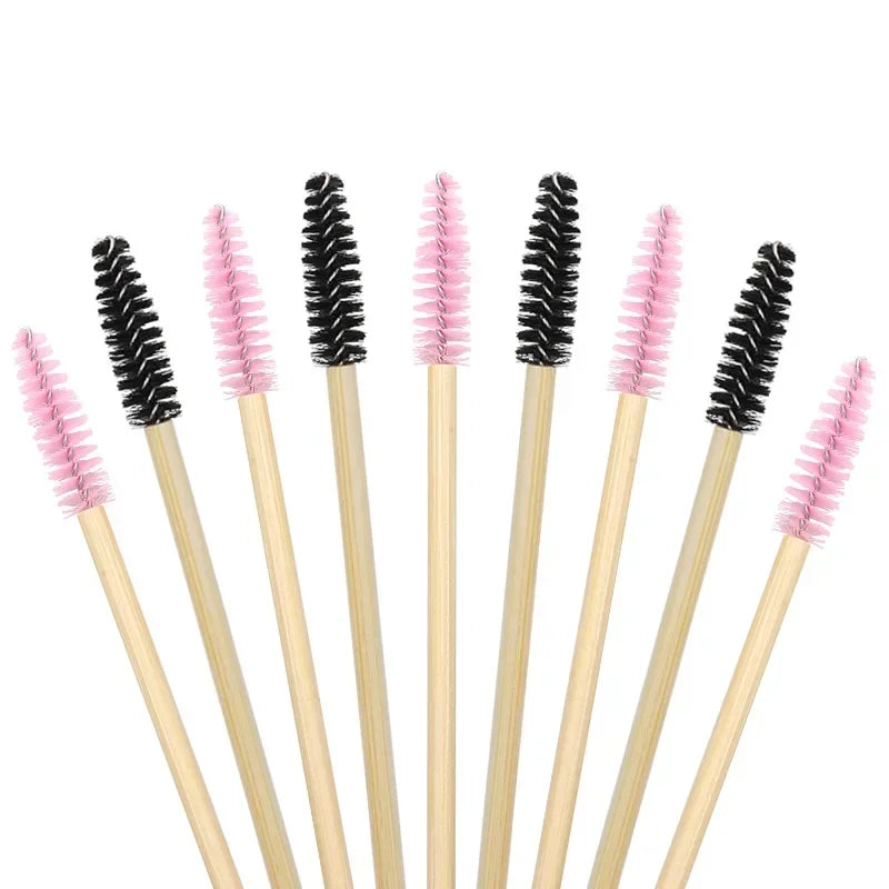 50pcs Disposable Mascara Wands & Eyebrow Brushes | Bamboo Handle