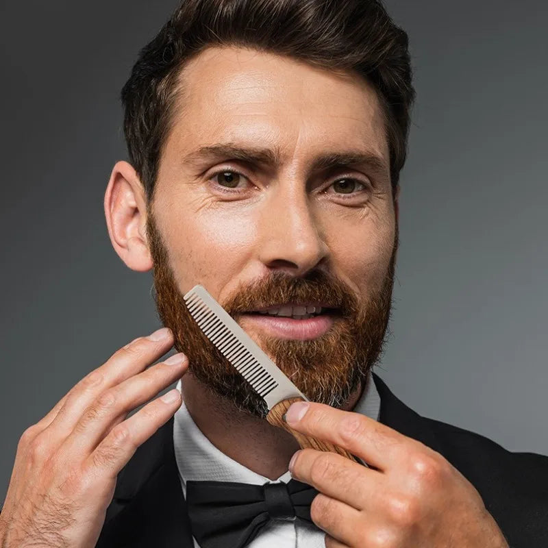 Solid Wood & Metal Folding Beard Comb – Travel Grooming Kit