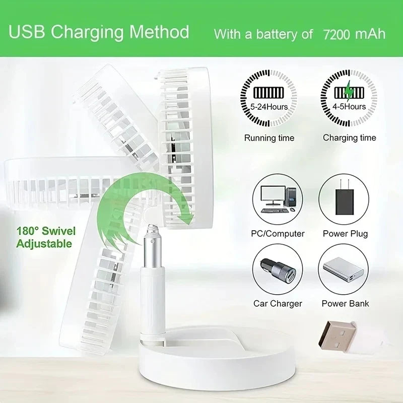 HOMEFISH Retractable Folding Portable USB Fan | 7200mAh