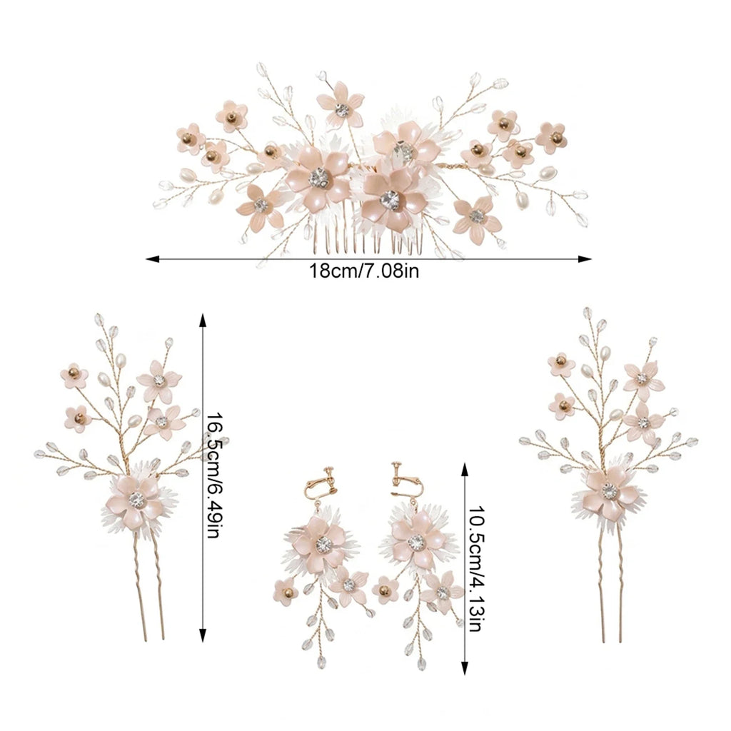 Korean Bridal Flower Hair Comb Set | Wedding Hairpin Accessories