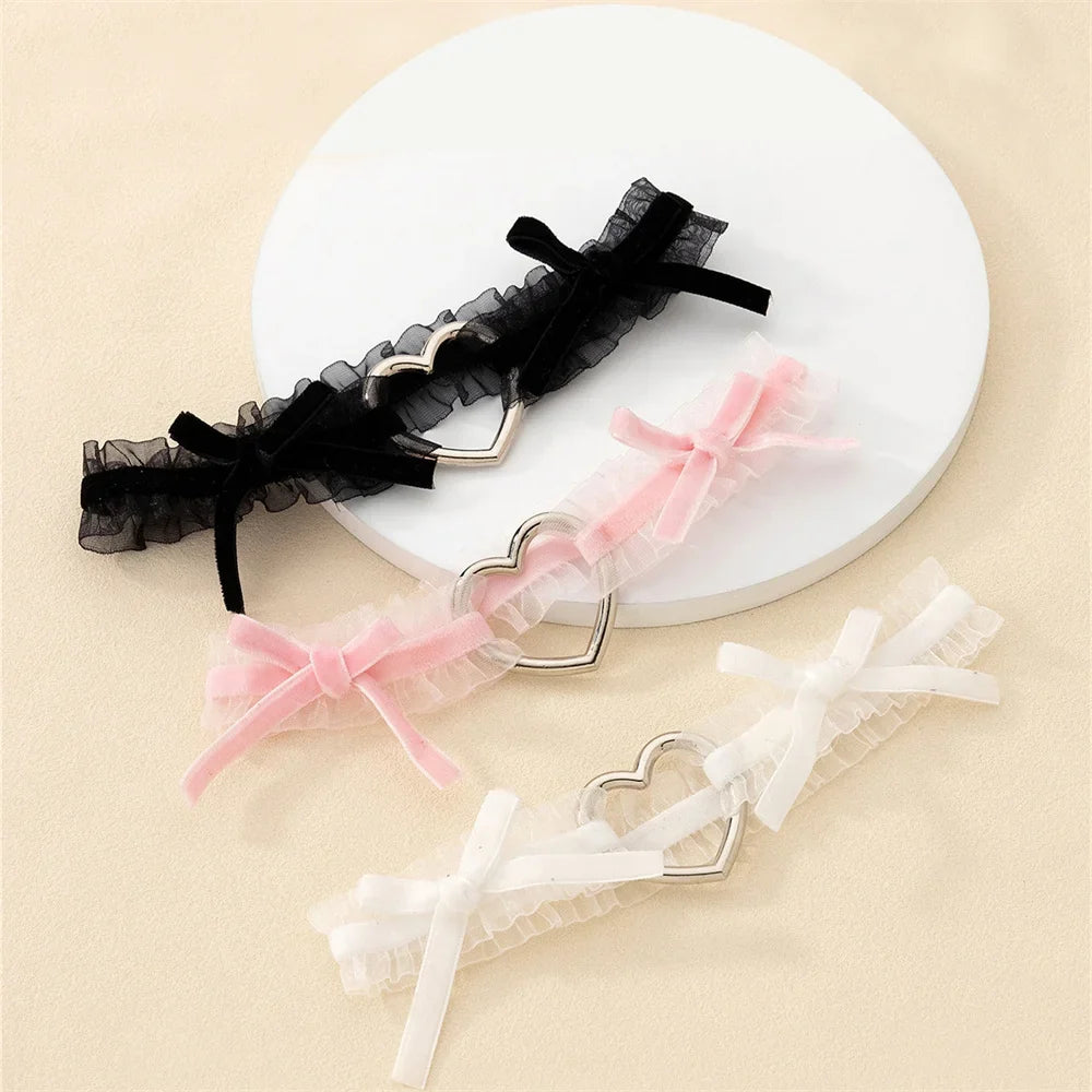 Lolita Lace Garters Leg Belt Punk Cross Heart Bow Ring Goth Elastic