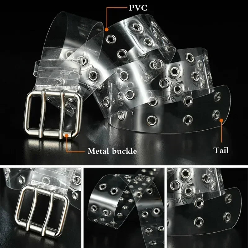 Women's Transparent PVC Belt – Laser Square Buckle Waistband