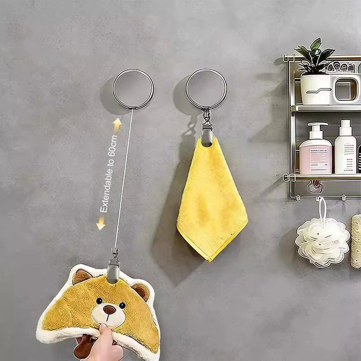 Retractable Metal Towel Clip | Adhesive Wall Mount Holder