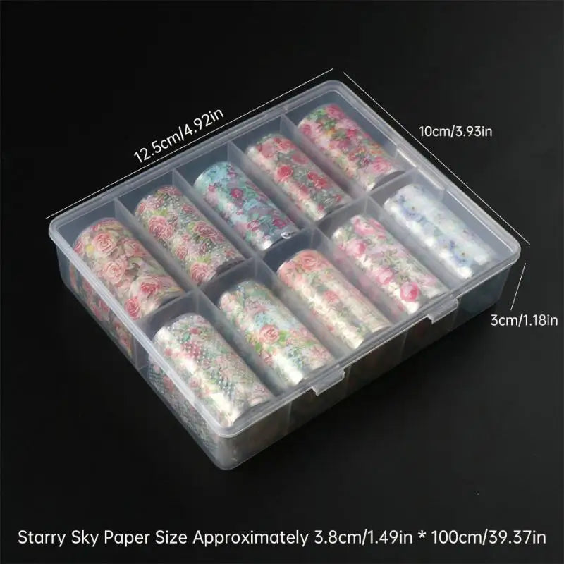 10 Rolls Floral Butterfly Nail Foil Transfer Stickers Set