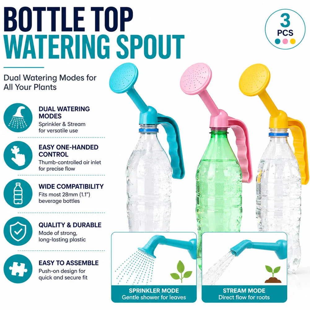 Bottle Top Plant Waterer – Dual Sprinkler & Stream Nozzle Set