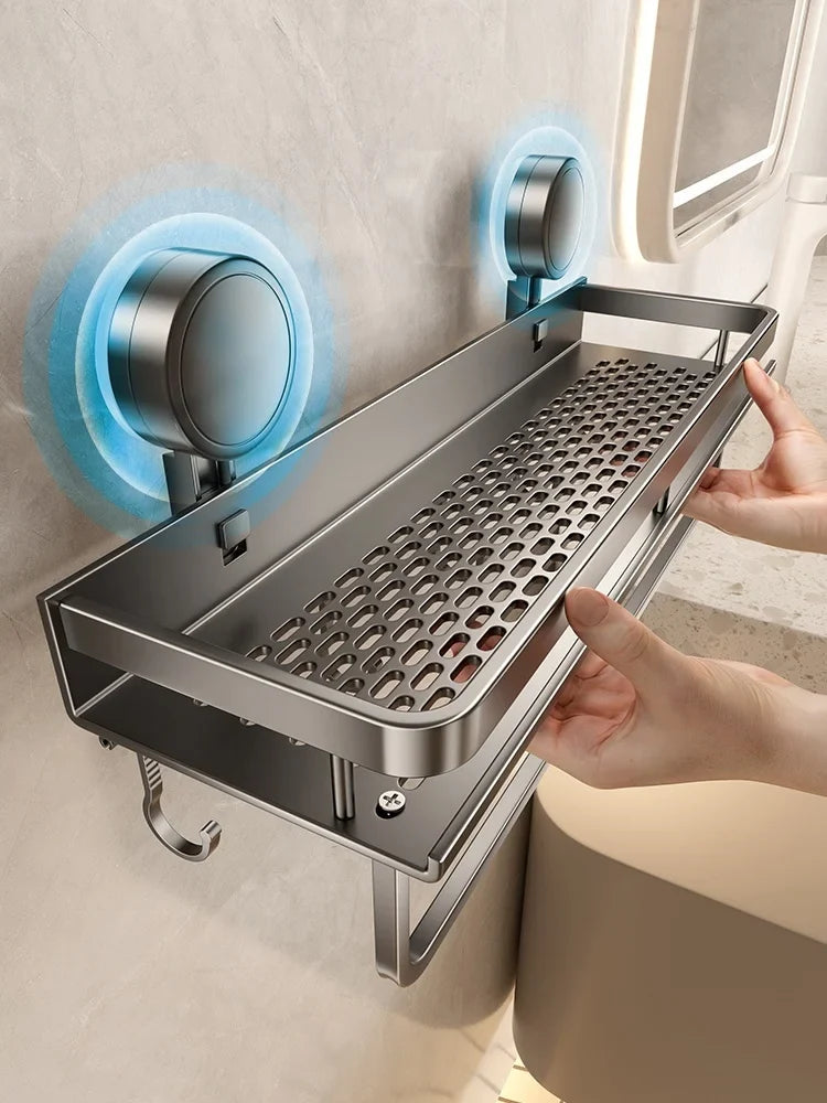 No-Drill Suction Cup Wall Storage Rack | Aluminum Organizer