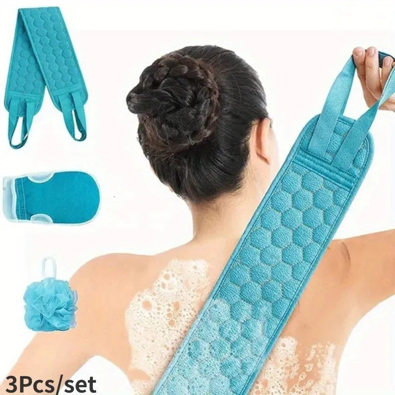 3-Piece Bath Scrubber Set – Back Scrubber, Gloves & Loofah