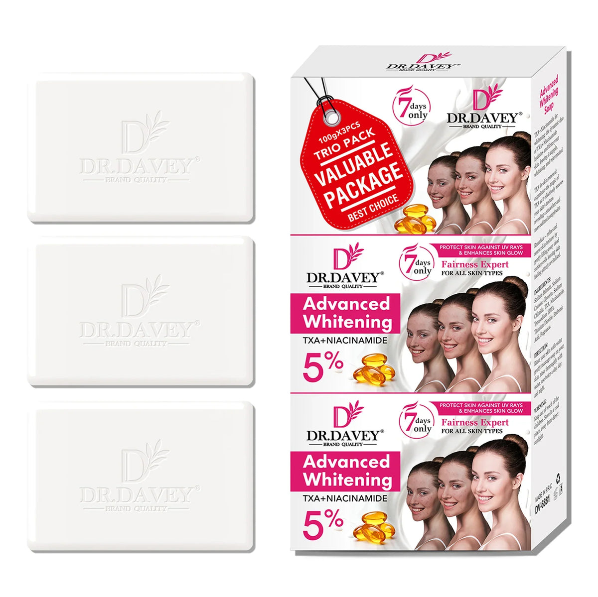 DR.DAVEY Whitening Moisturizing Handmade Soap – 3 Pack