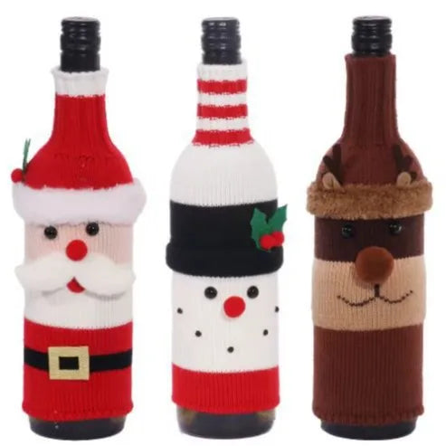 Christmas Knitted Wine Bottle Covers Snowman Reindeer Atmosphere