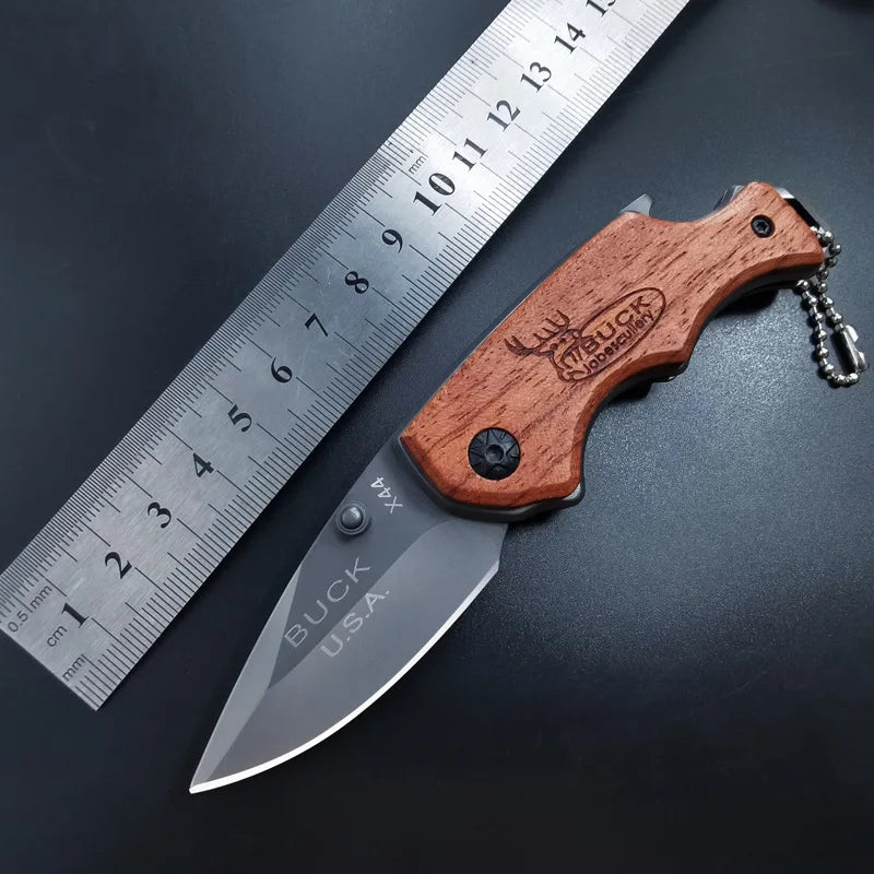 Stainless Steel Folding Pocket Knife – Wood Handle Mini EDC