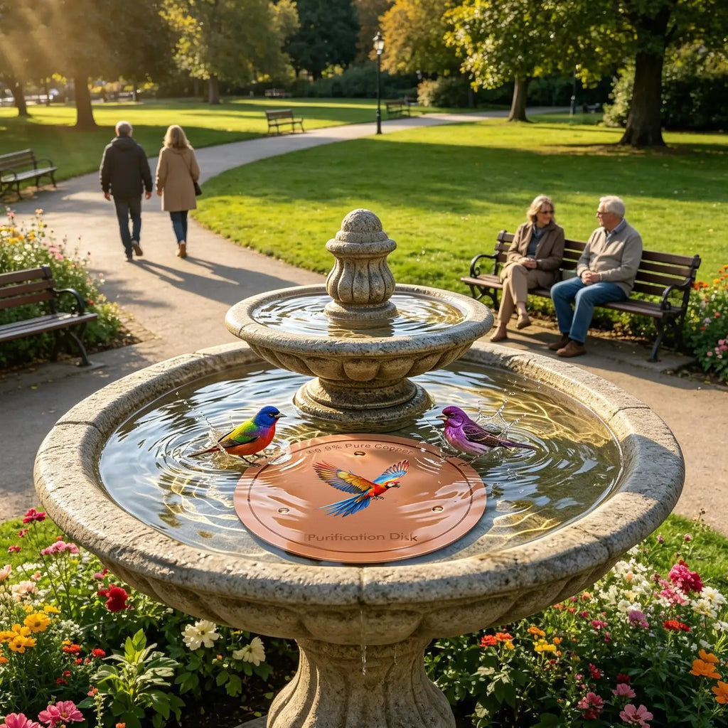 Copper Metal Bird Bath Purifier Disc | Triple-Point Support