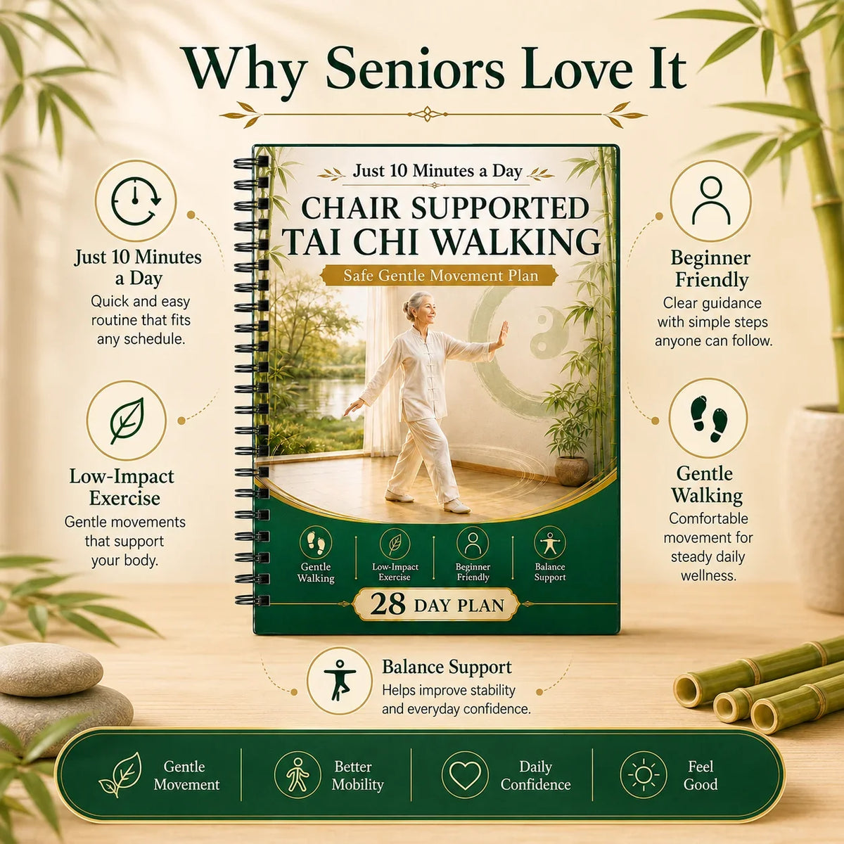 Chair Supported Tai Chi Walking Yoga Seniors A5 Spiral 28 Day