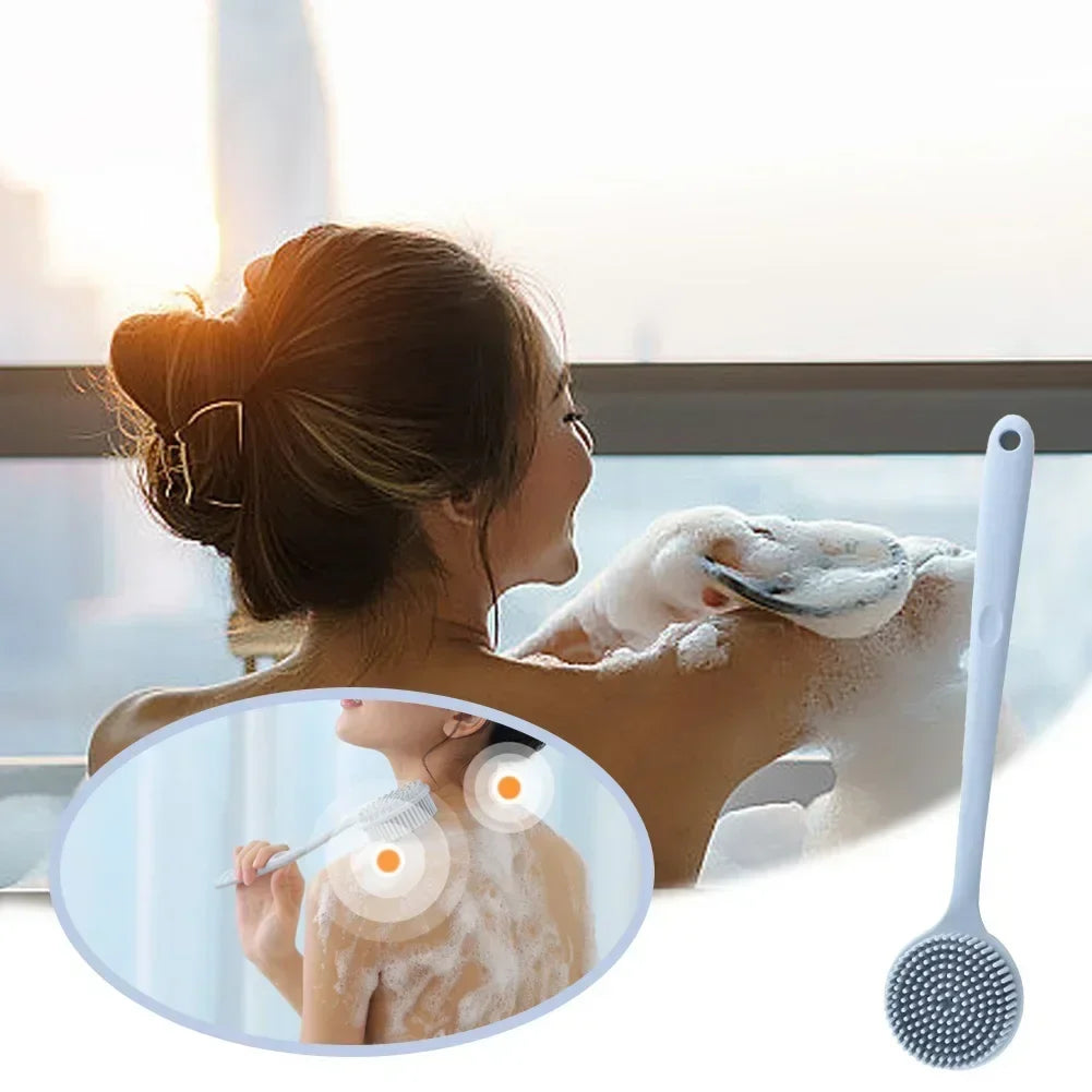 Silicone Long Handle Shower Brush Soft Haired Lazy Bath Tools Back
