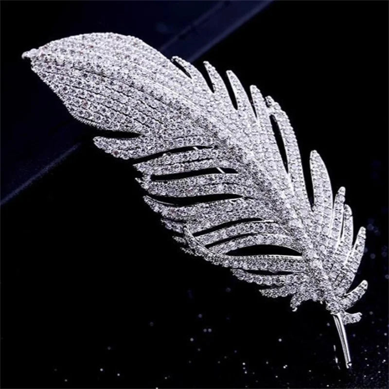 Rhinestone Feather Brooch – Crystal Pin for Women & Girls