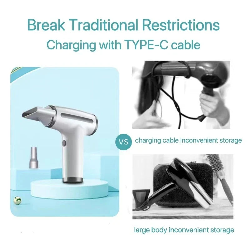 PDQ Wireless USB Hair Dryer – 4-Speed Cordless Multifunctional
