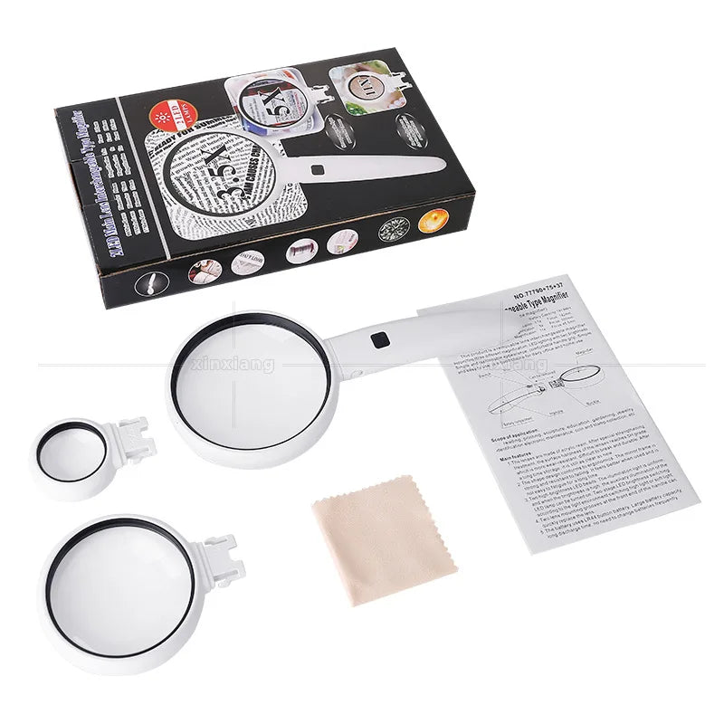 3-in-1 Folding LED Magnifying Glass – Interchangeable Handheld Loupe