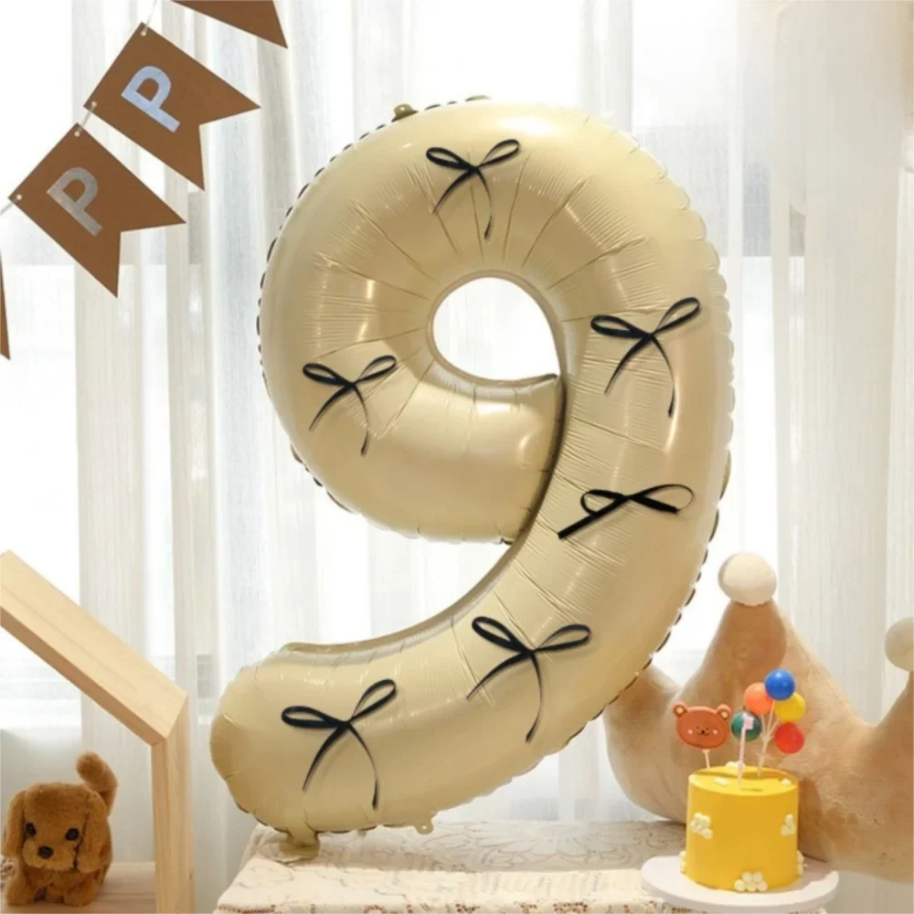 Vintage 0-9 Years Old Balloons Bow Matte Number Aluminum Foil Milky