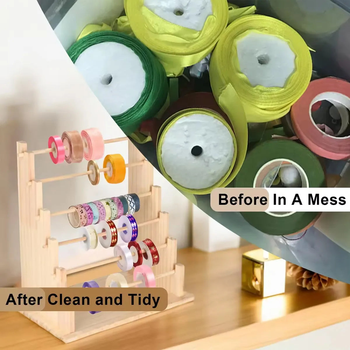 Solid Wood Ribbon Rack 4 6 Layer Handicraft Storage Organization
