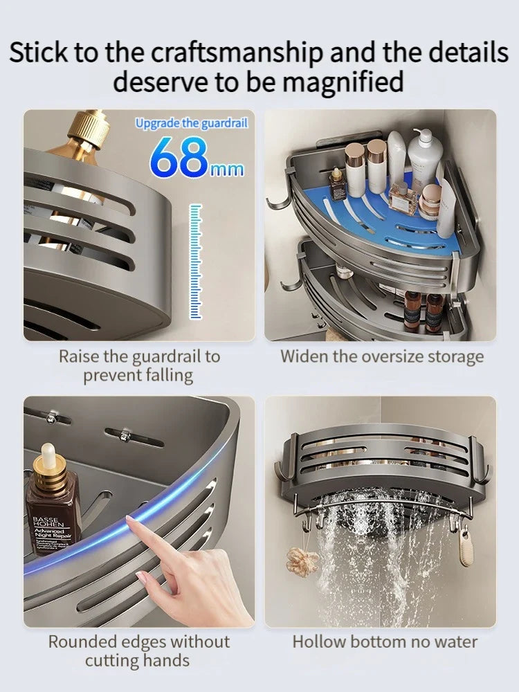 No-Drill Adhesive Bathroom Shelf & Towel Rack | Metal Wall Mount