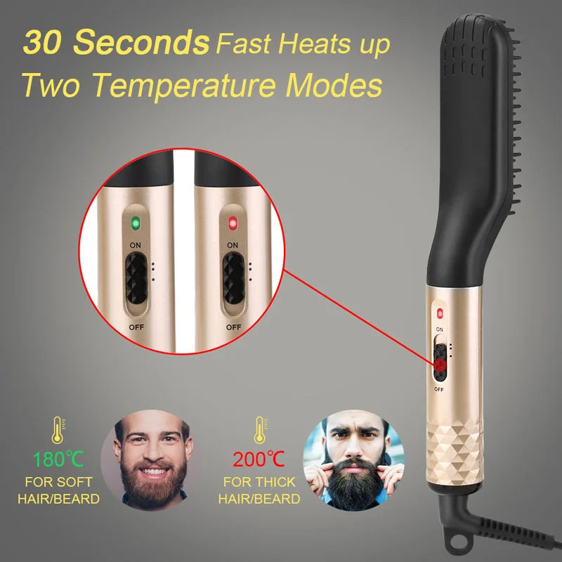 Electric Hot Comb Beard & Hair Straightener Brush | Anti-Scald