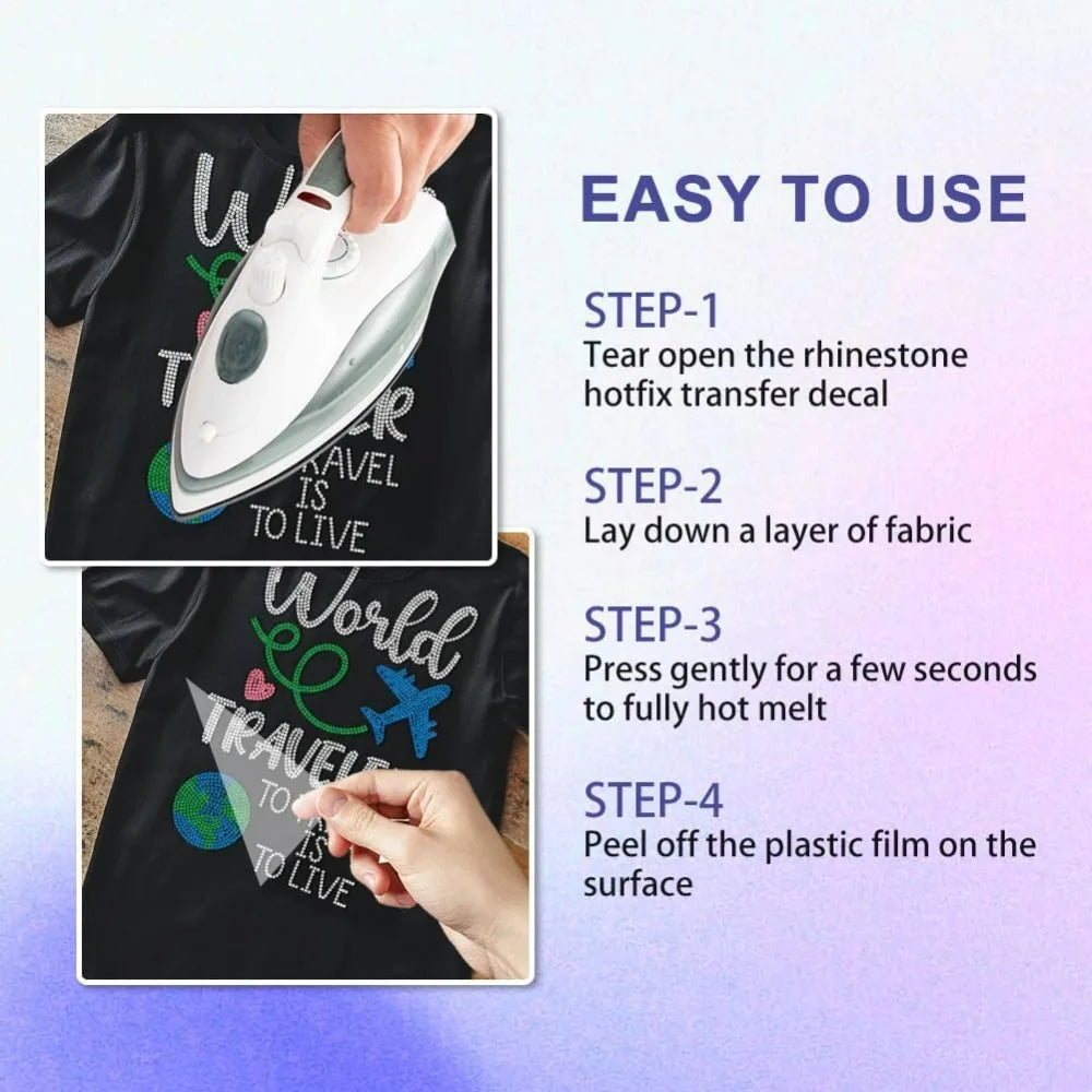 Large Rhinestone Iron-On Patch – World Traveler Hotfix Transfer