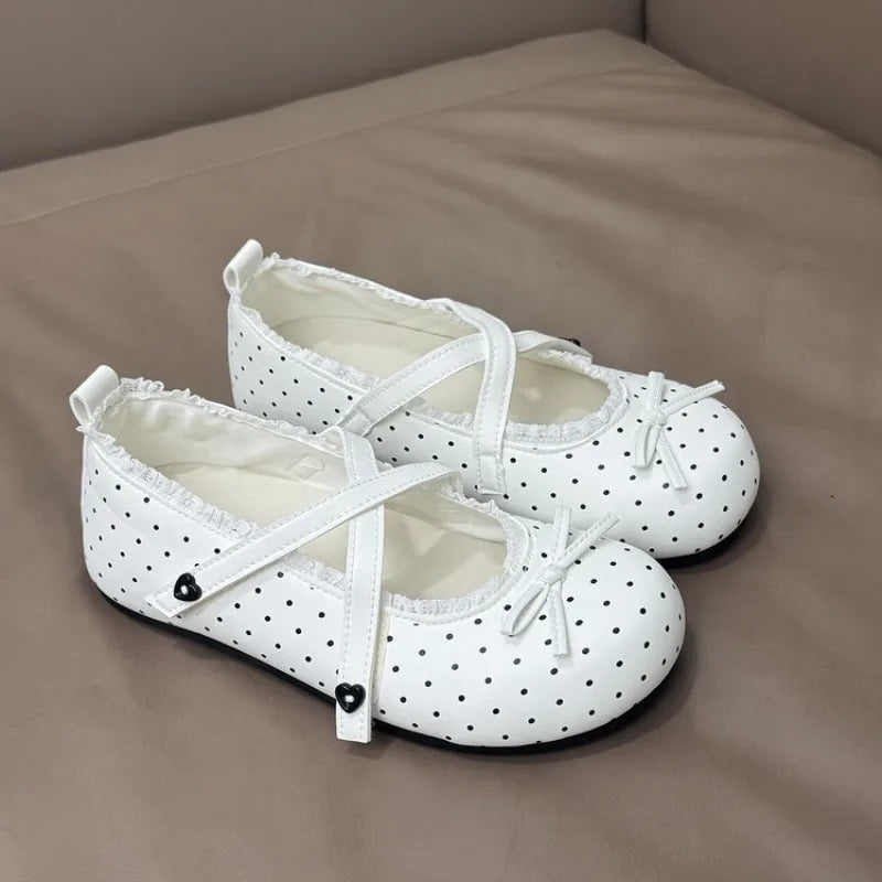 Women's Mary Jane Ballet Flats – Polka Dot Bow Non-Slip