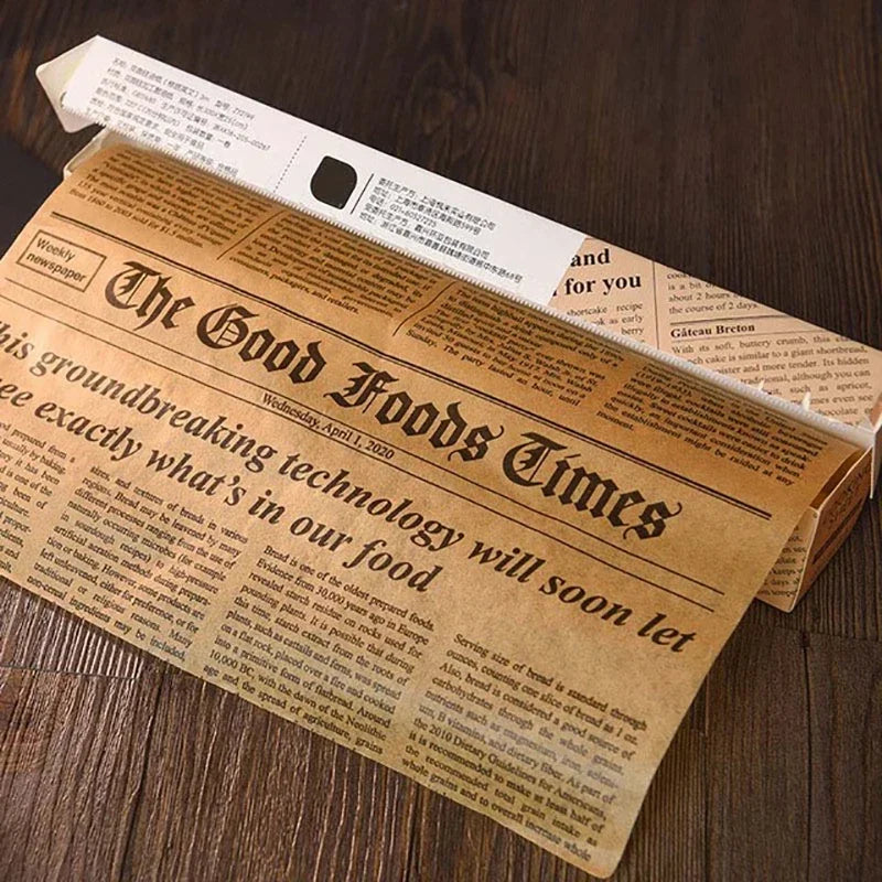 Retro Newspaper Greaseproof Paper Roll | Food-Safe Wax Wrap