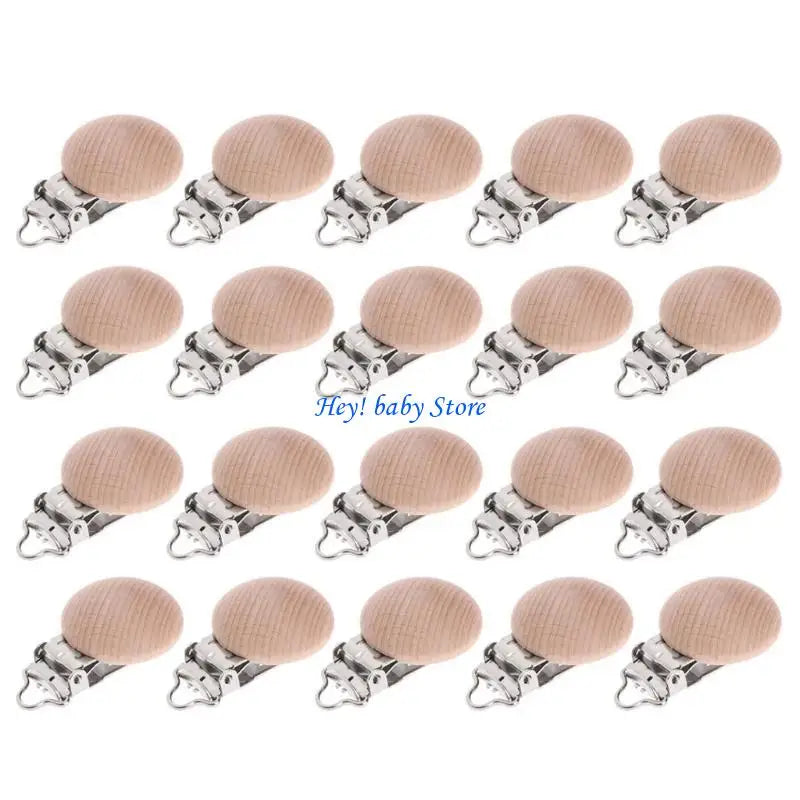 20-Pack Natural Beech Wood Baby Pacifier Clips | Safe & Non-Toxic