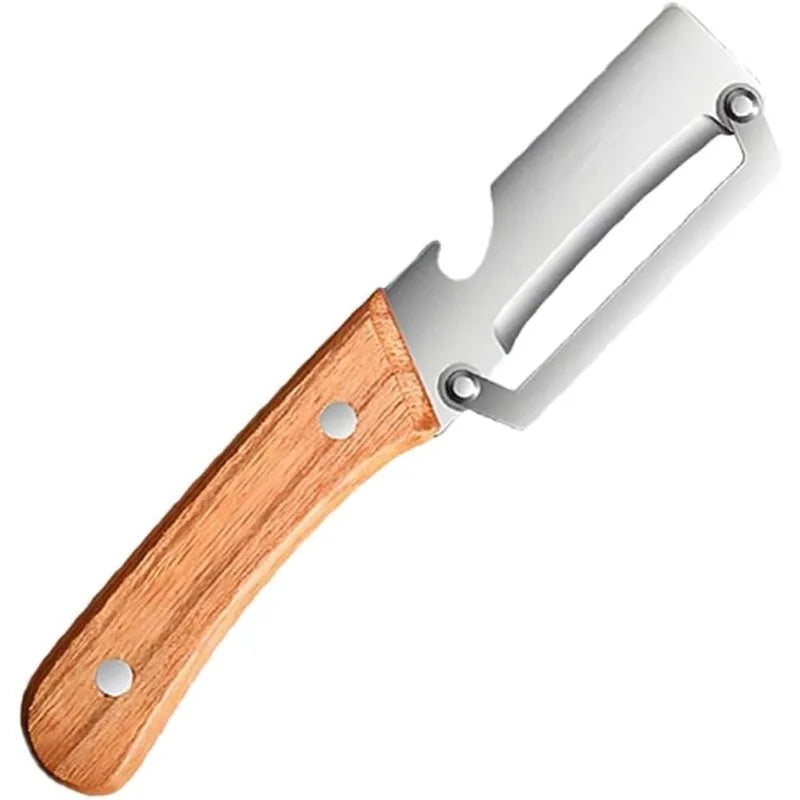 Multi-Function Vegetable Peeler – Wooden Handle & Bottle Opener