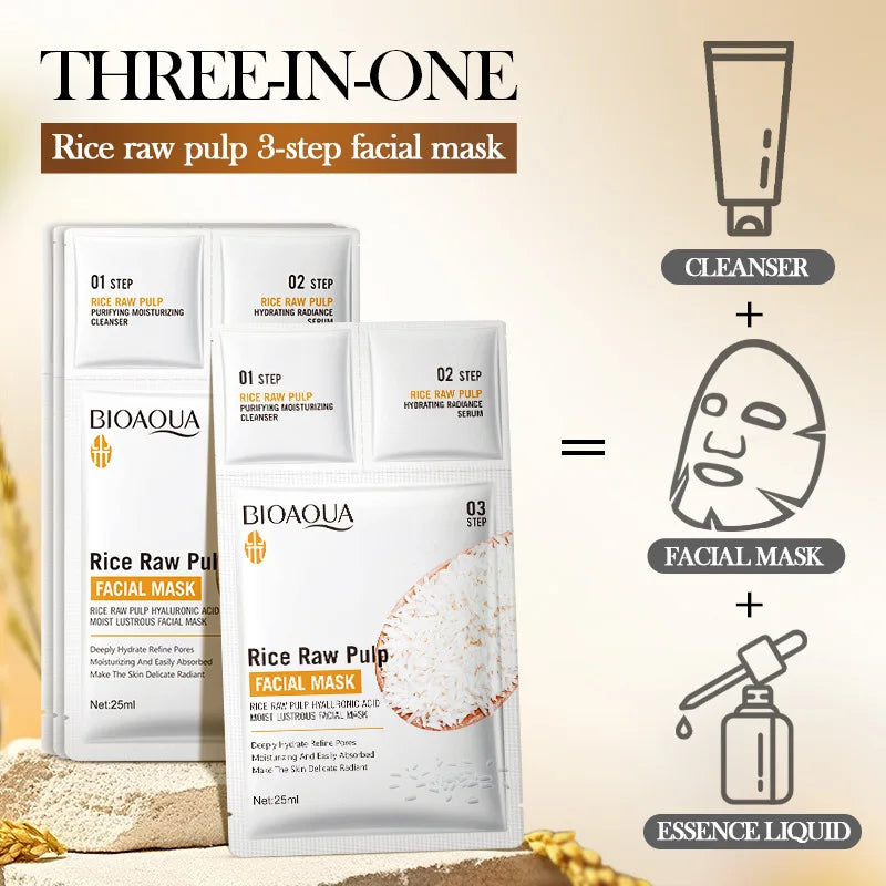 BIOAQUA White Rice Face Mask Kit – Moisturizing & Anti-Wrinkle