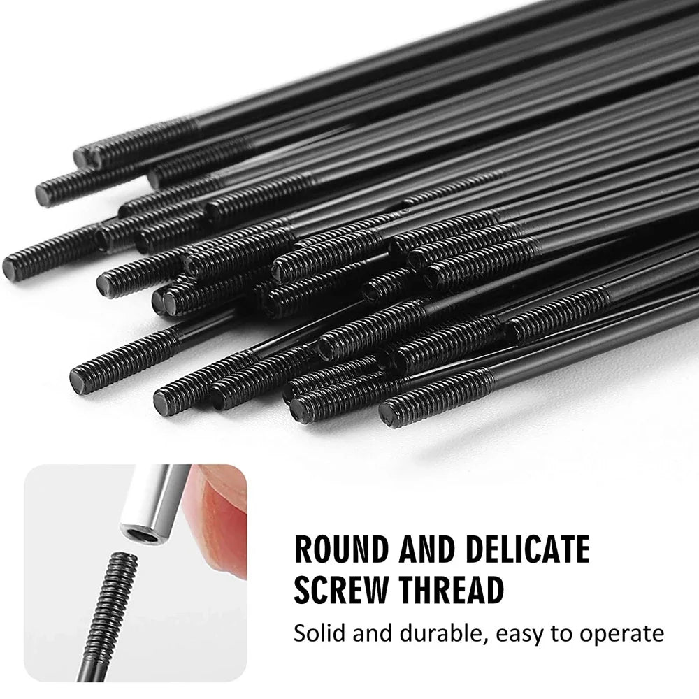 Black Stainless Steel Bike Spokes & Nipples – 36 Set, 170–290mm