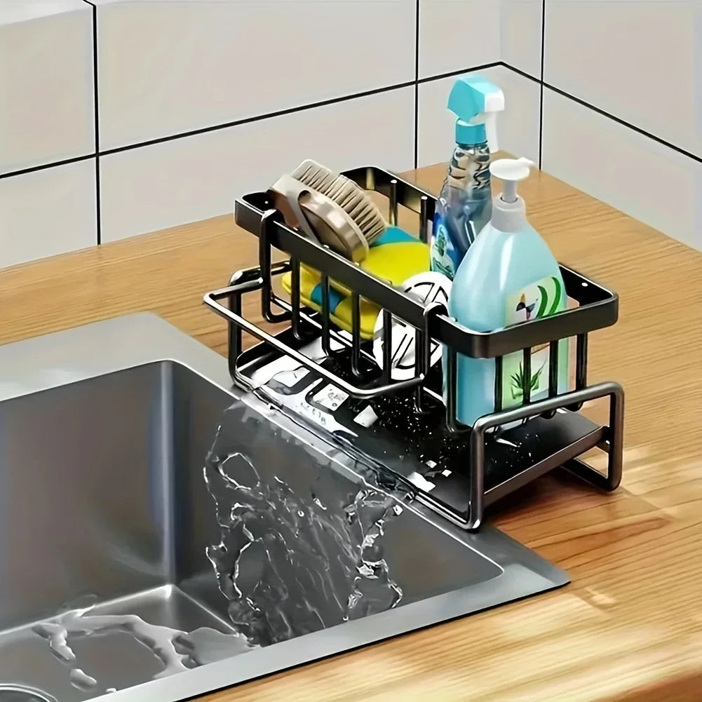 Sponge Holder Kitchen Sink Plastic Auto Draining Organizer Caddy