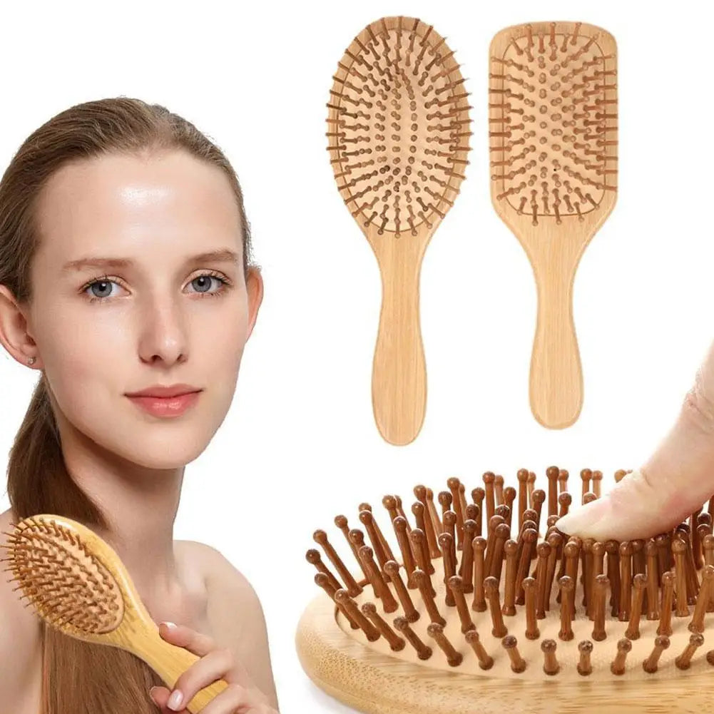 Bamboo Paddle Hair Brush & Wide-Tooth Comb – All Hair Types