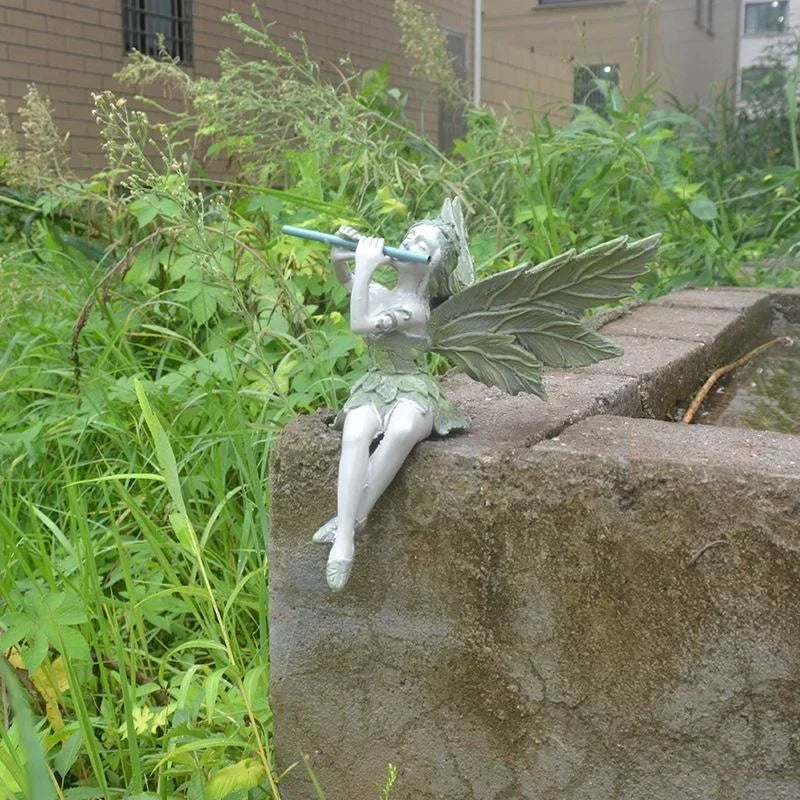 Flute Fairy Resin Garden Statue – Angel Sculpture Decor