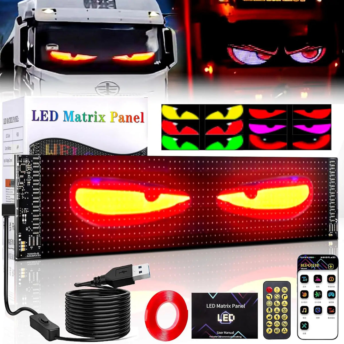 RGB LED Matrix Pixel Panel | Bluetooth Scrolling Text Car Sign