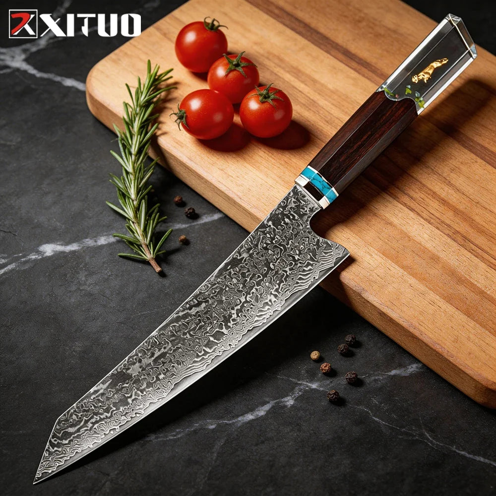 XITUO Damascus 8" Kiritsuke Chef Knife – Hand Forged Carbon Steel