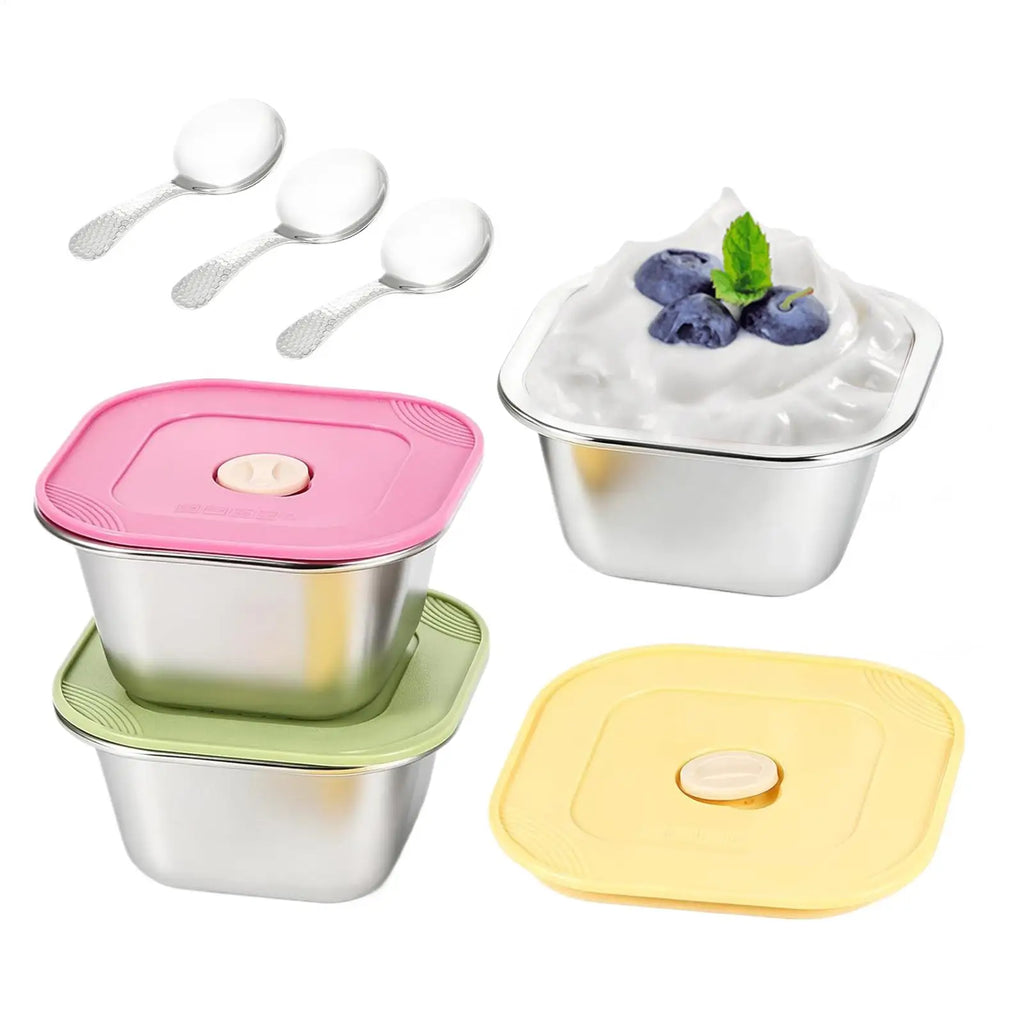400ml Stainless Steel Ice Cream Containers with Lids – Set of 3
