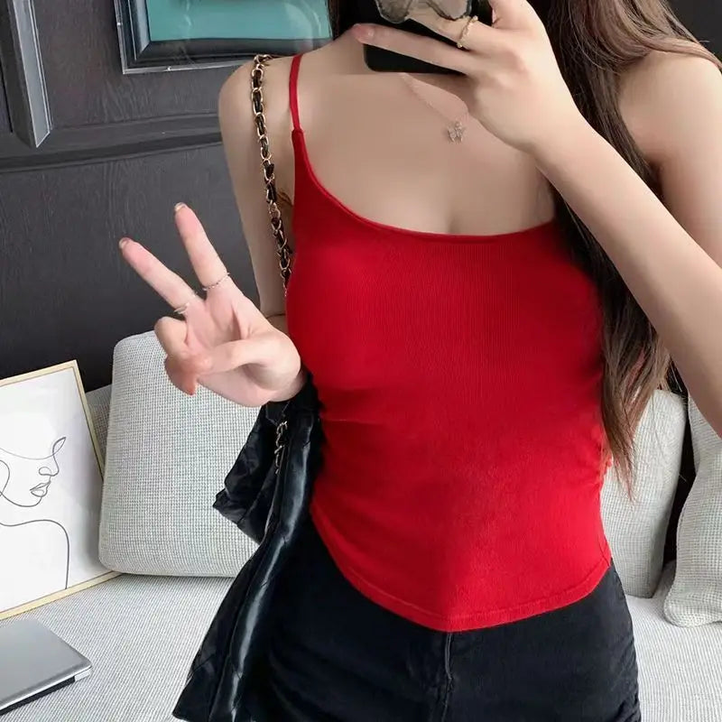 Horetong Women Pleated Camisole Chest Cushion 2026 Spring Summer