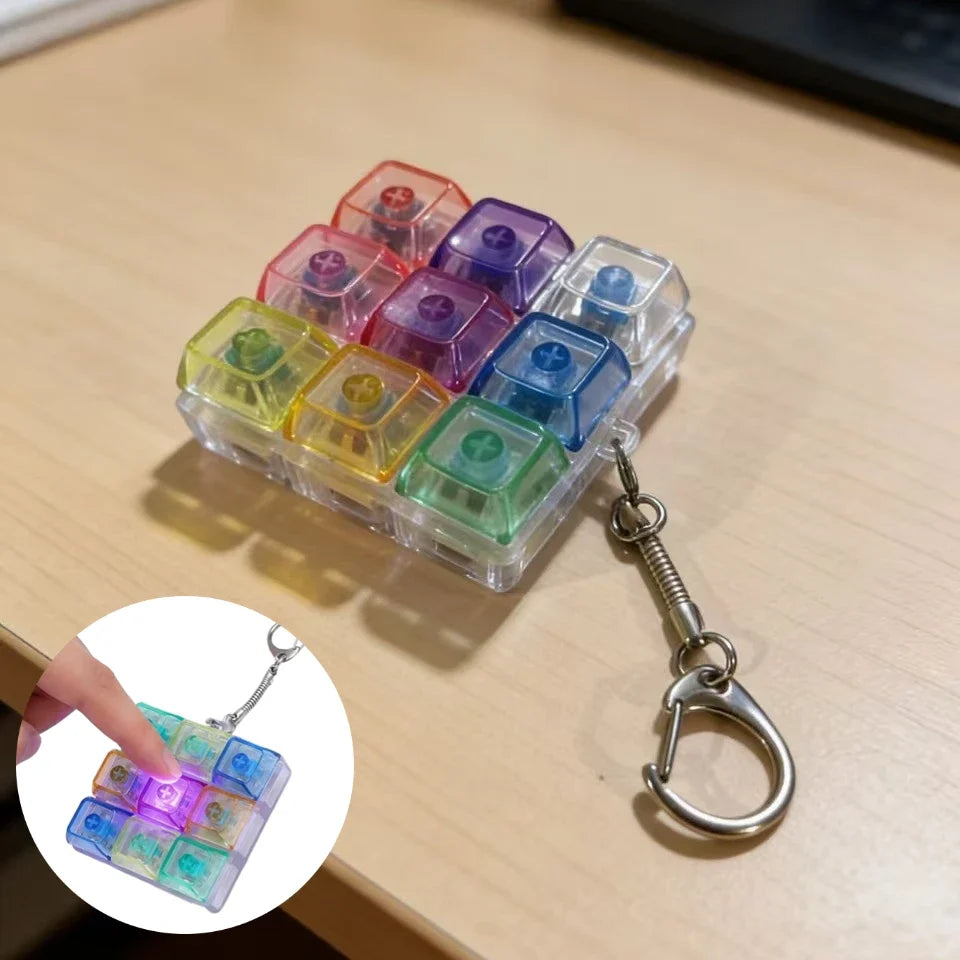 Fidget Keyboard Keychain – 9 Mechanical Keys & LED Light