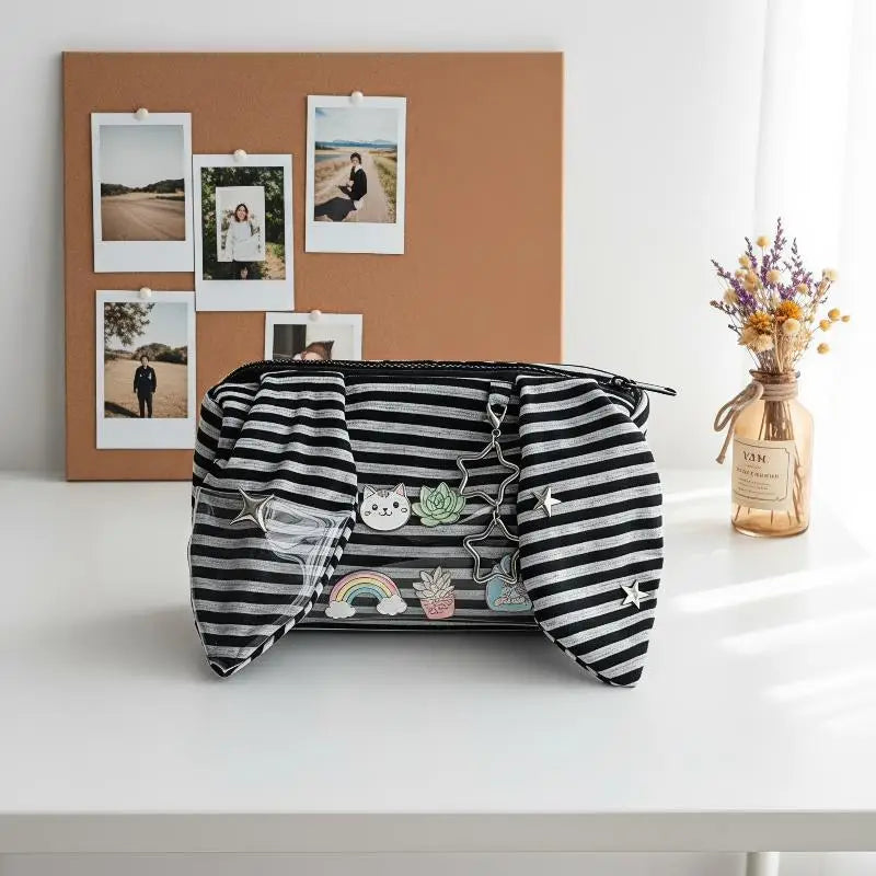 Striped Devil Horn Pencil Case – Large Capacity Pouch Set of 2
