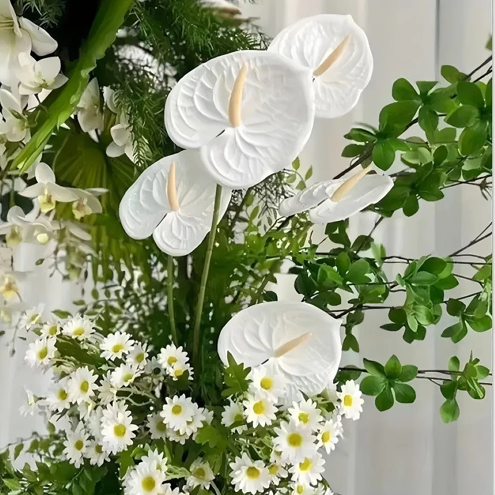 6pcs Artificial Anthurium Tropical Flowers | UV Resistant Faux Stems