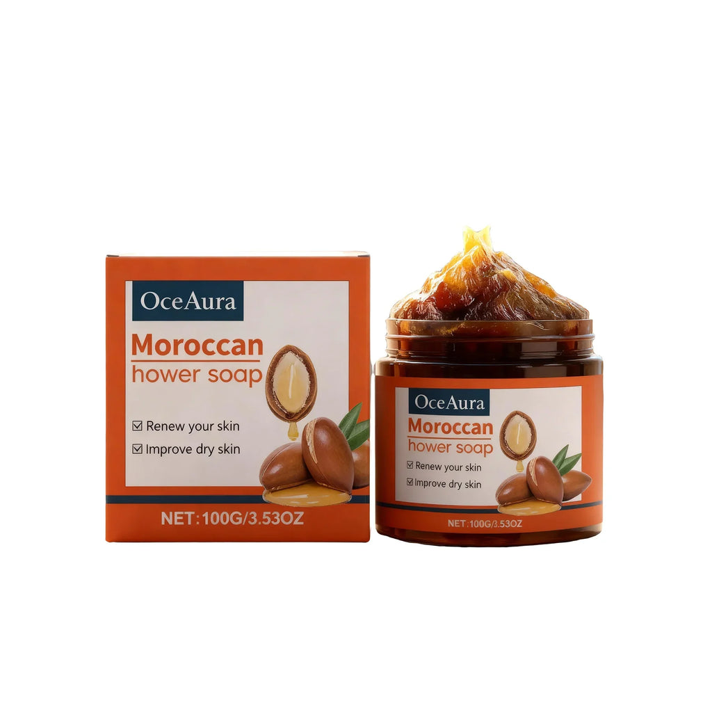 OceAura Moroccan Black Soap – Exfoliating Body Bar 100g