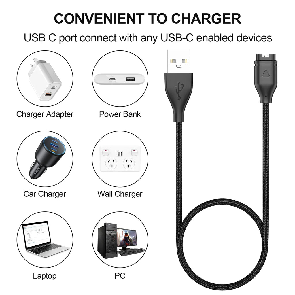 USB-C Charging Cable for Garmin Fenix 7 6 5, Forerunner & Vivoactive