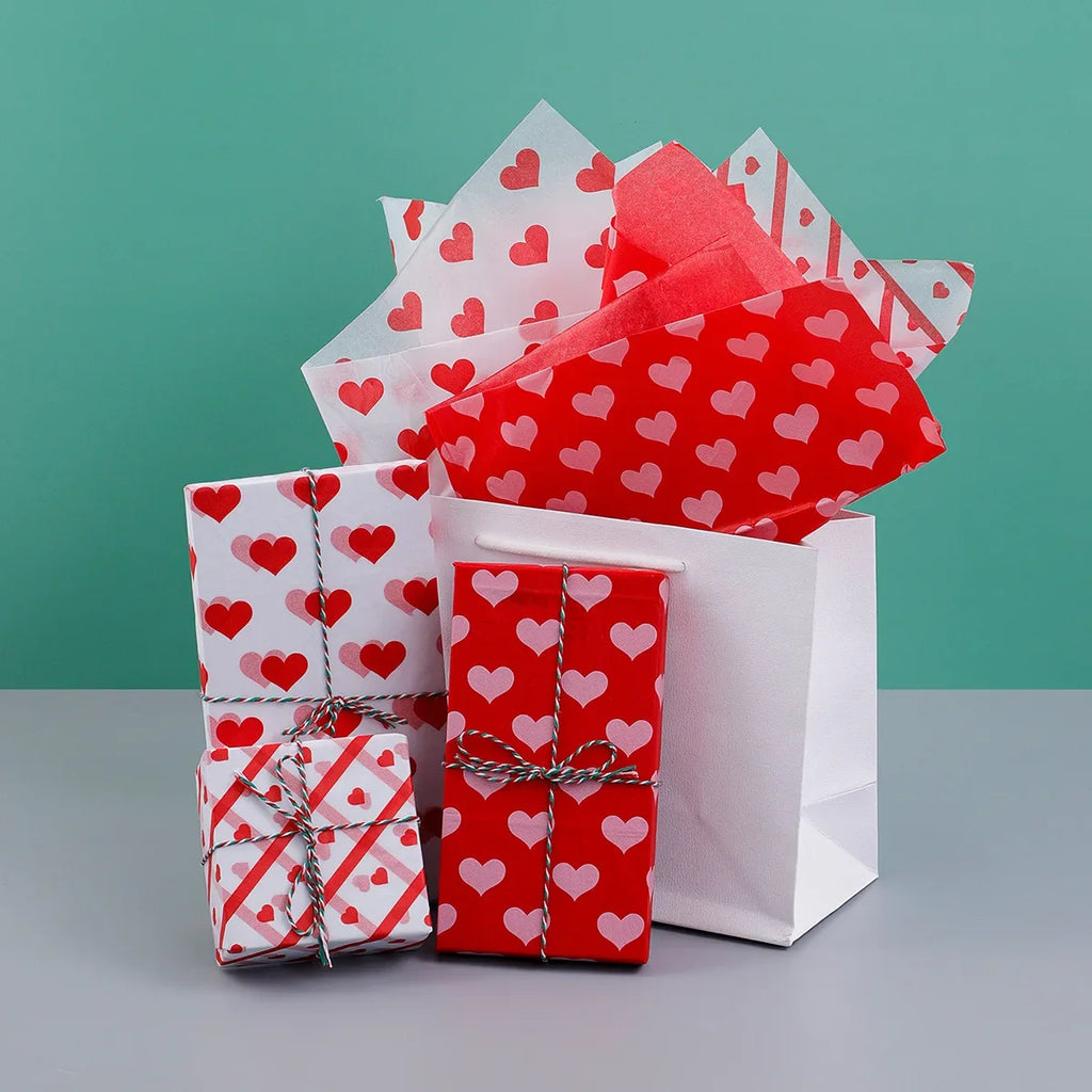 20 Sheets Valentine's Day Tissue Paper Red Love Heart Wrapping
