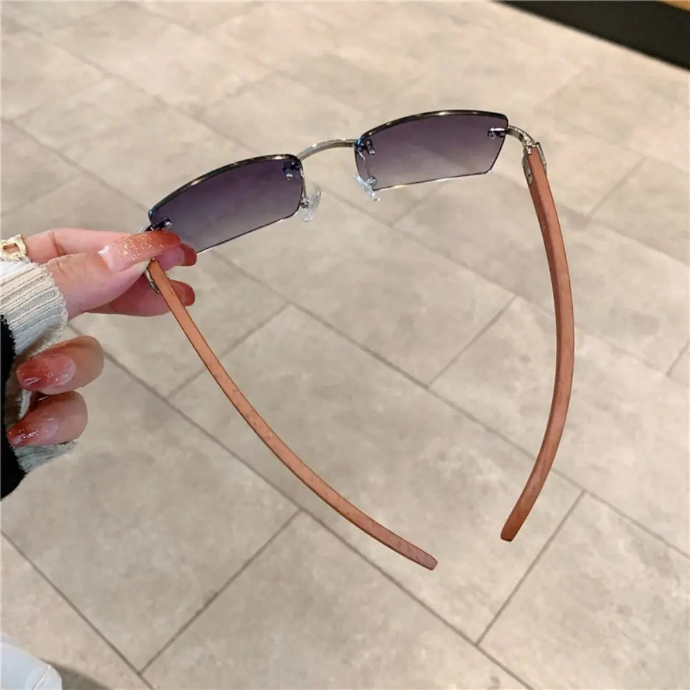 Rimless Rectangle Sunglasses UV400 Frameless Gradient Shades