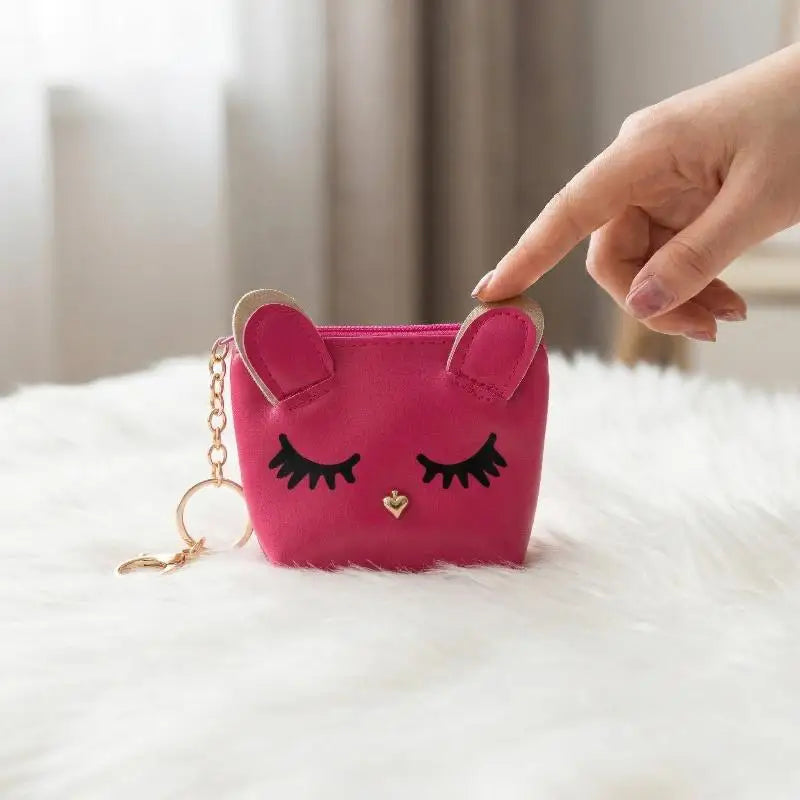 Cute Cat Keychain Coin Purse | Mini Zipper Wallet Bag