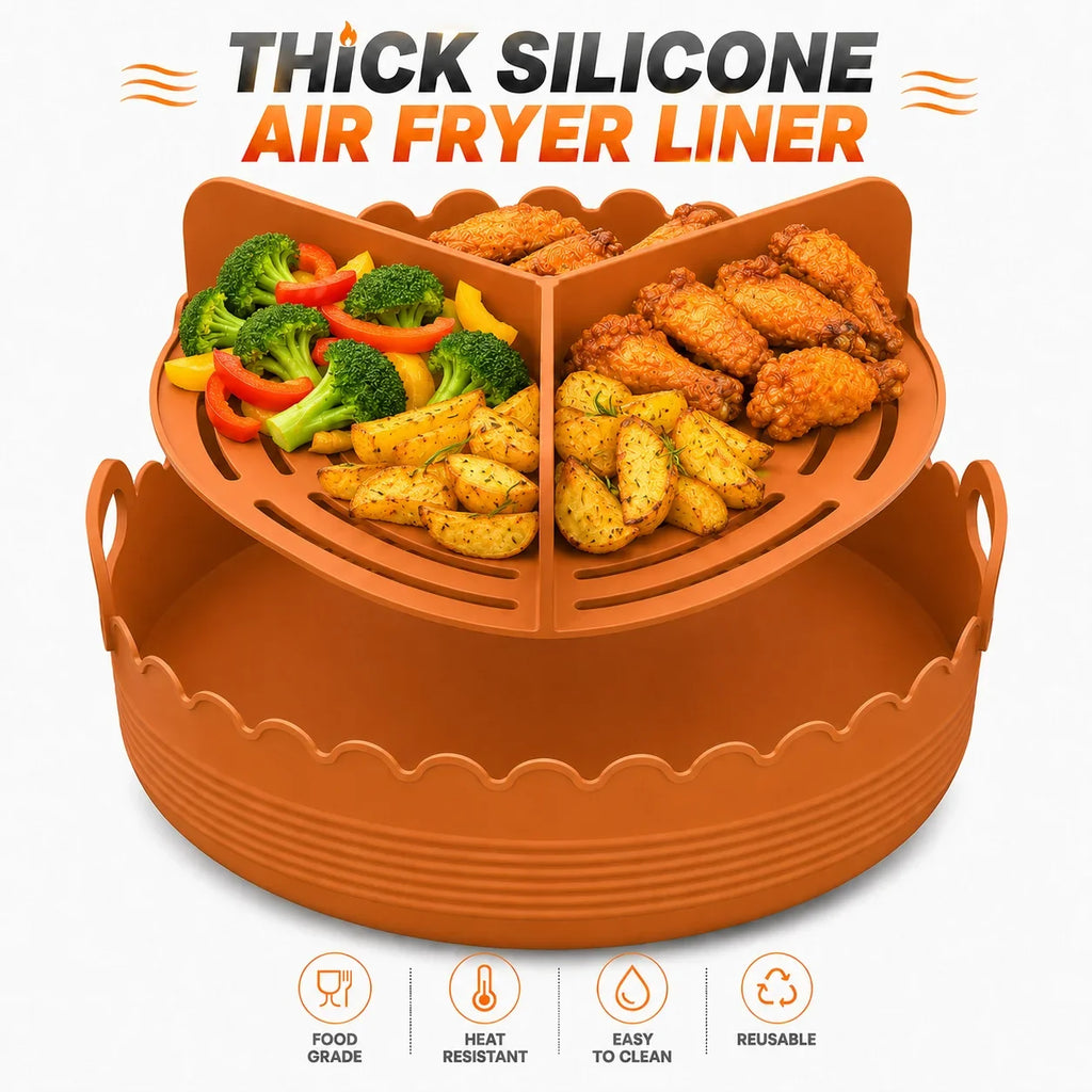 Silicone Air Fryer Liner – 3-Compartment Divider & Grease Filter
