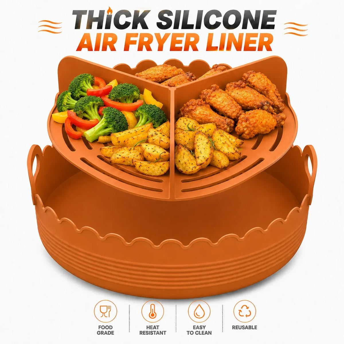 Silicone Air Fryer Liner – 3-Compartment Divider & Grease Filter