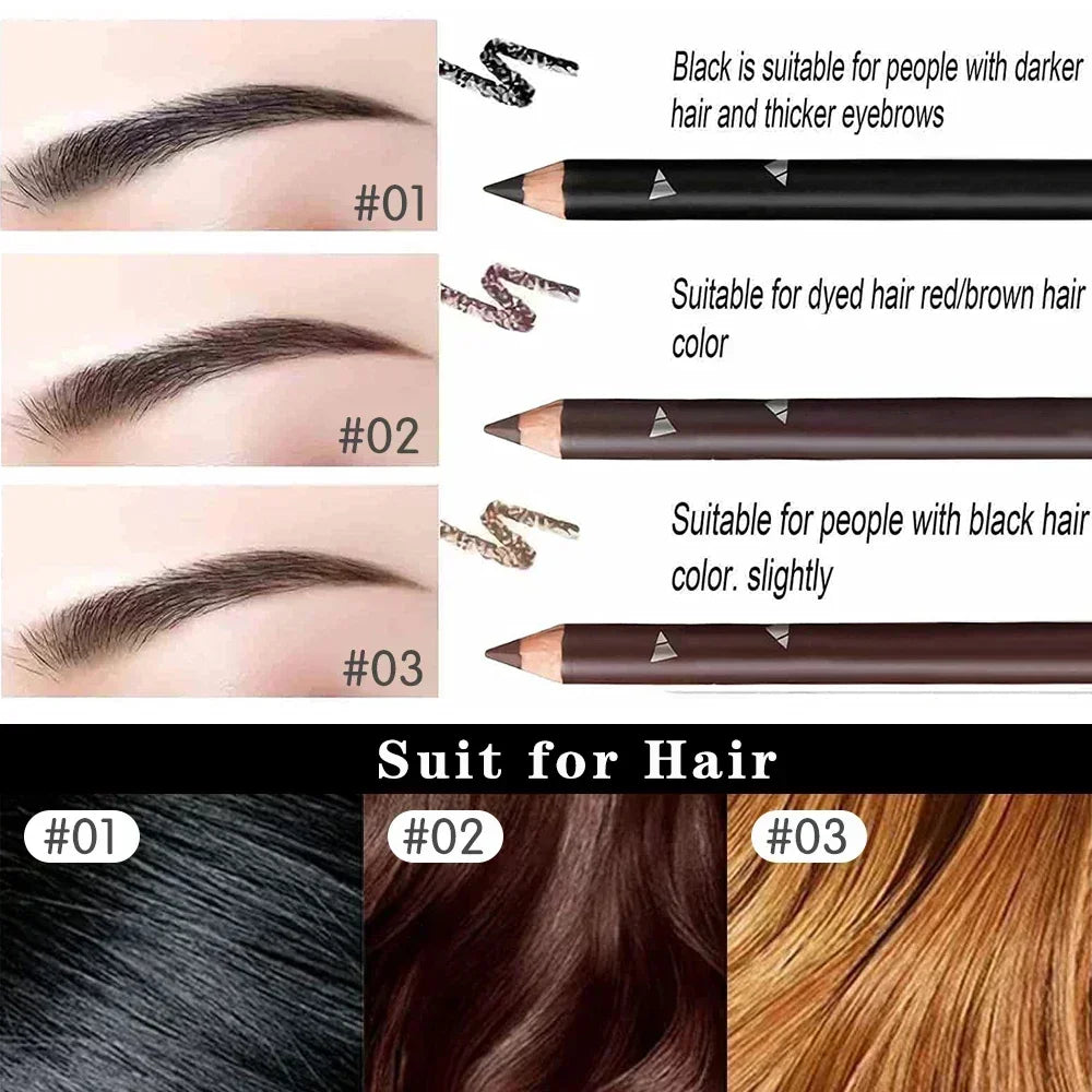 Waterproof Eyebrow Pencil Set 6/12 Pcs – Natural Black & Brown