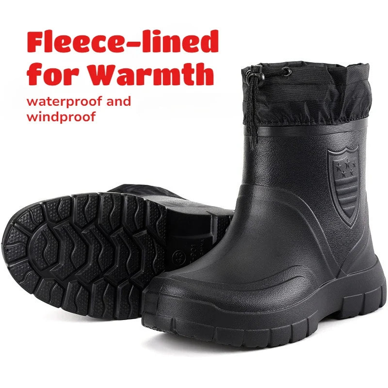 Men's Fleece-Lined Waterproof Rain Boots – Warm Anti-Slip EVA